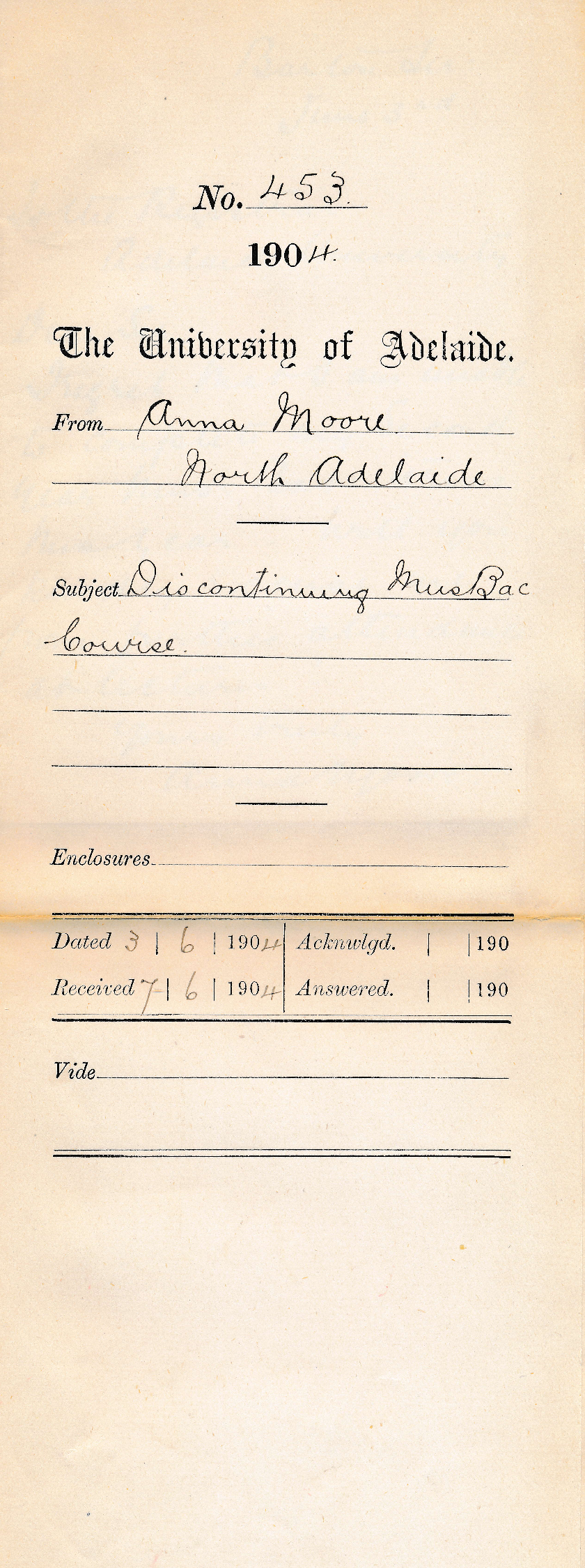 Discontinuing Mus Bac Course