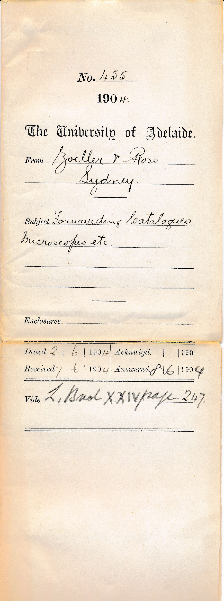 Forwarding Catalogues, Microscopes etc