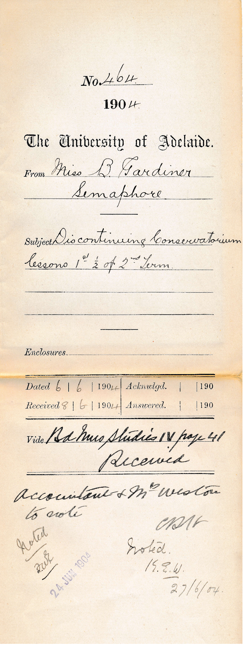 Discontinuing Conservatorium lessons 1st half of 2nd Term