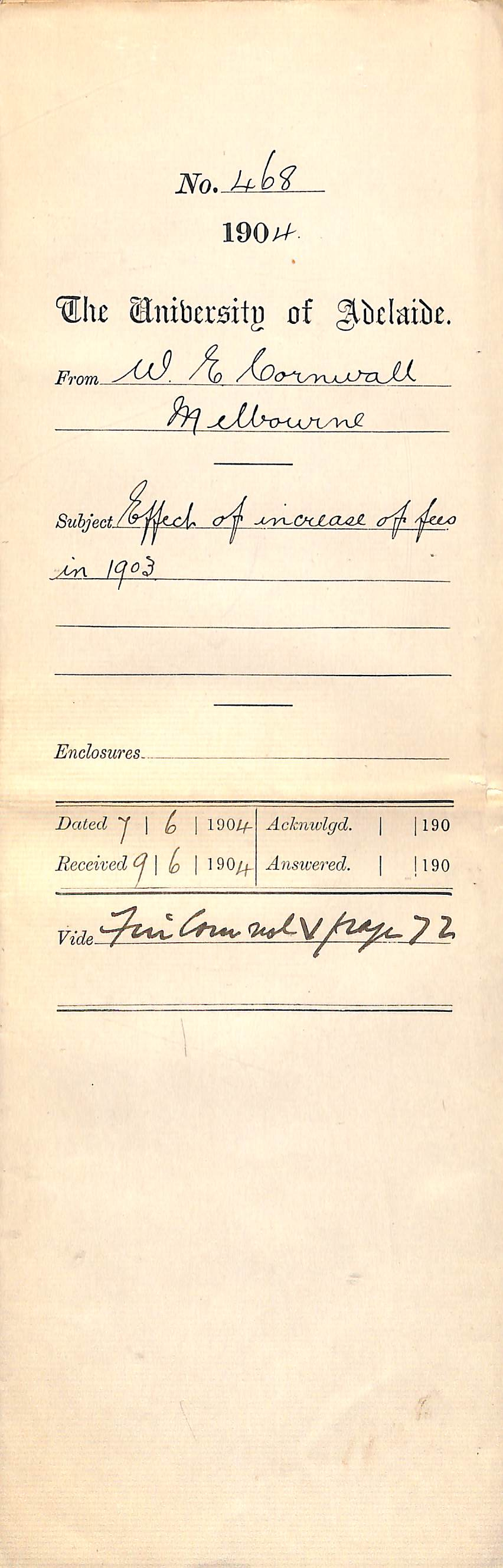 Effect of increase of fees in 1903