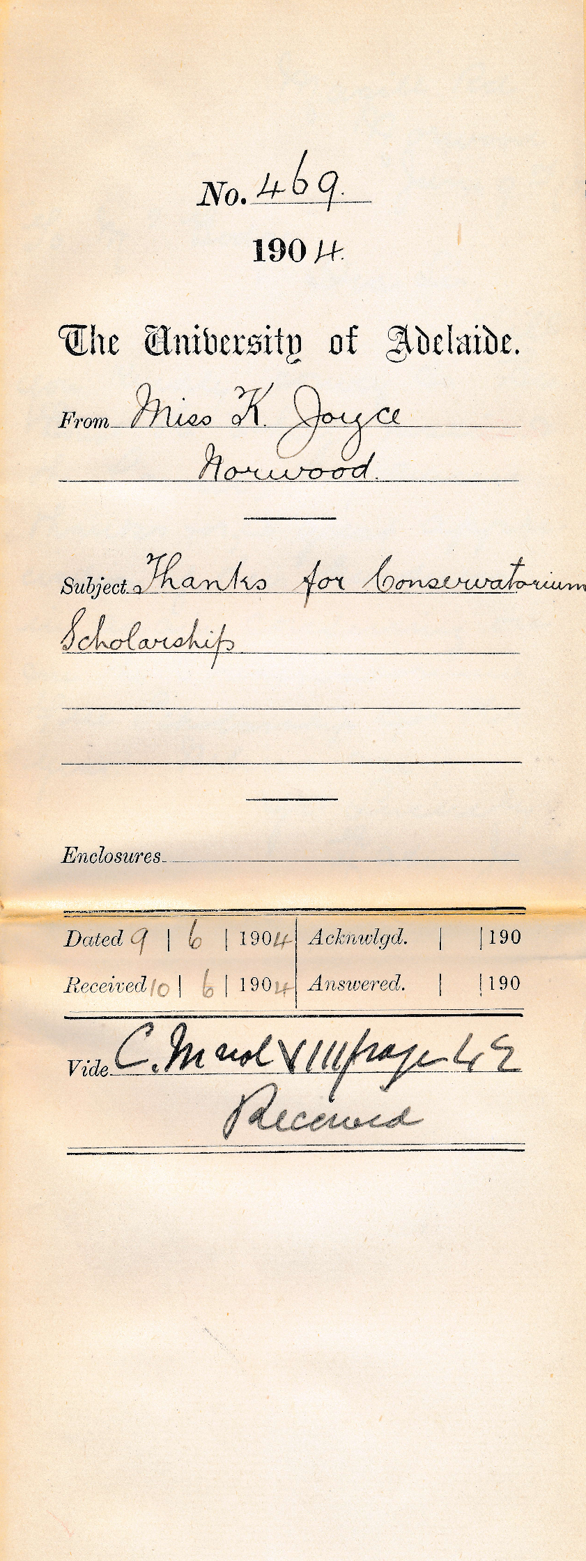 Thanks for Conservatorium Scholarship