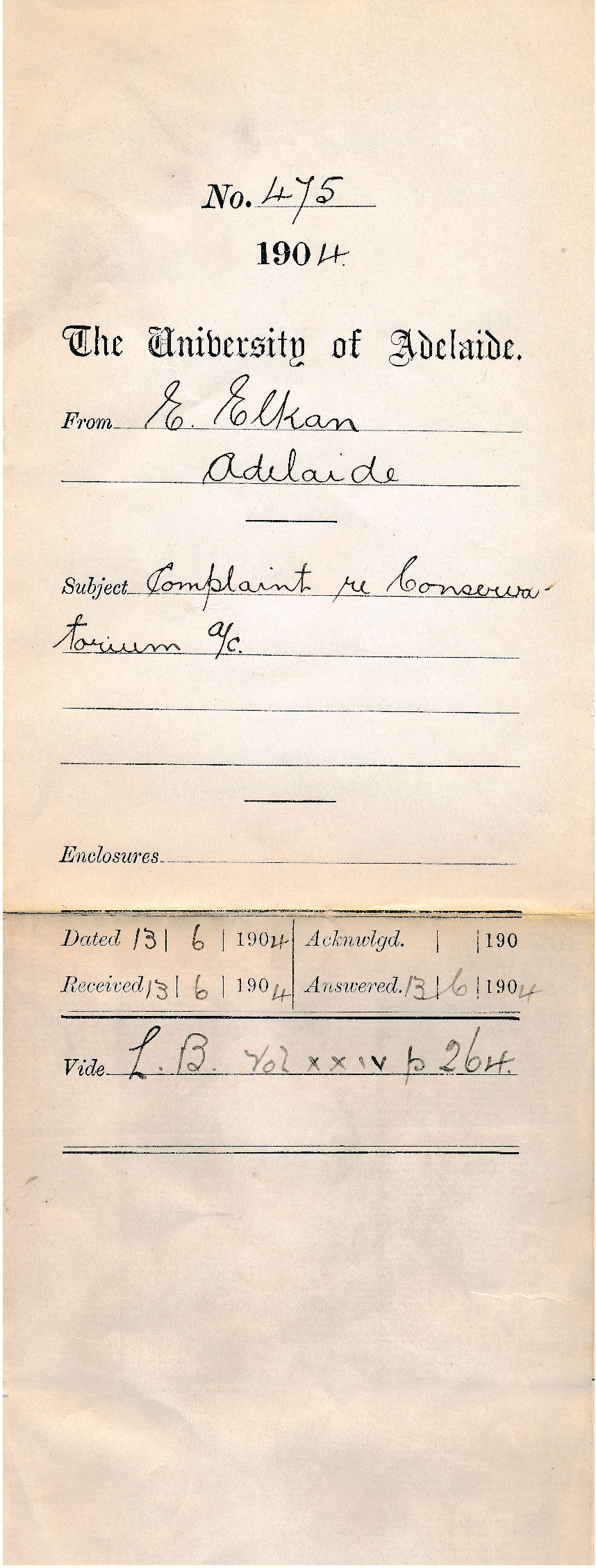 Complaint re Conservatorium Account