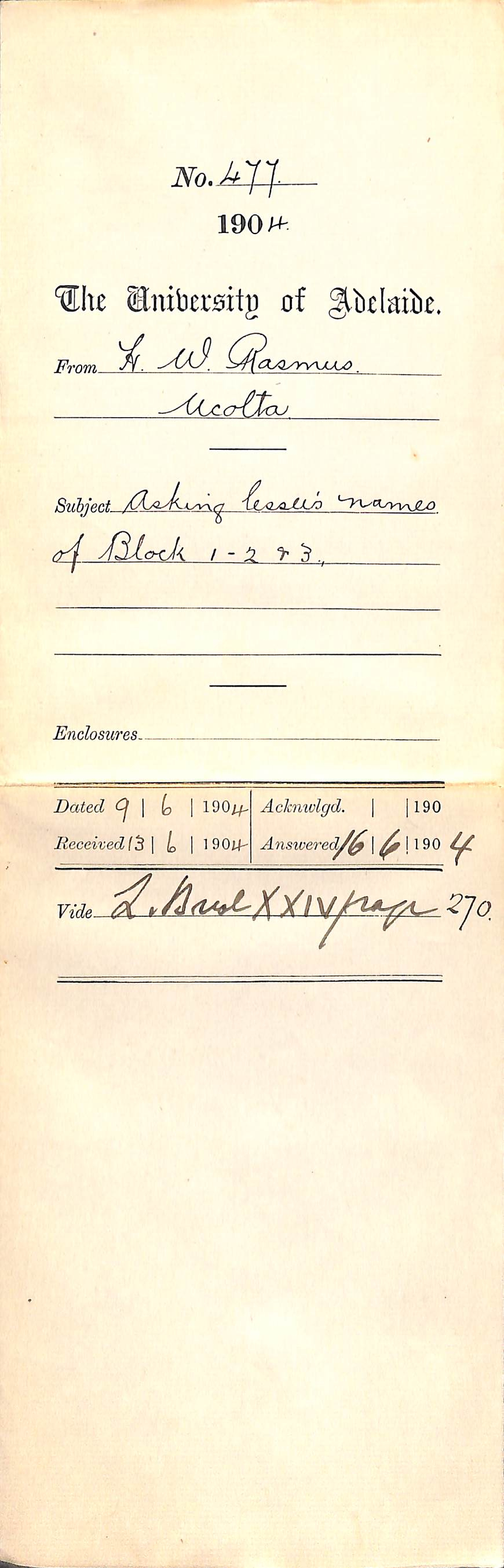 Asking Lessees names of Block 1 2 and 3