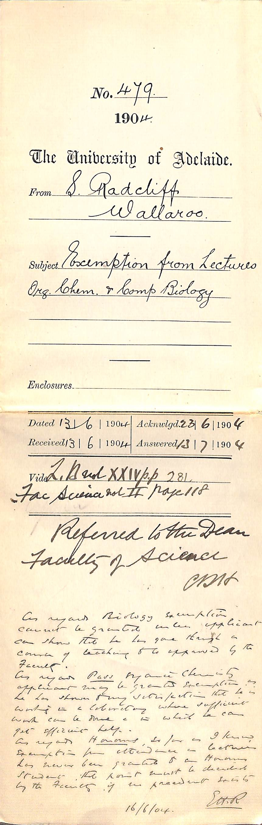 Exemption from Lectures Organic Chemistry and Compulsory Biology