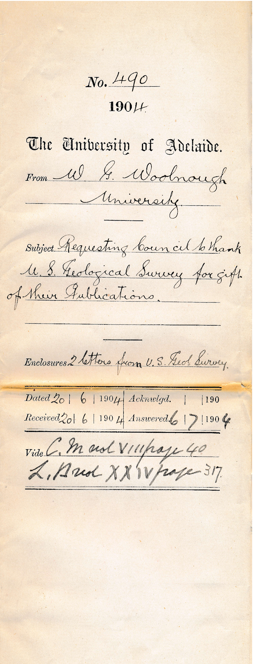 Requesting Council to thank US Geological Survey for gift of Publications