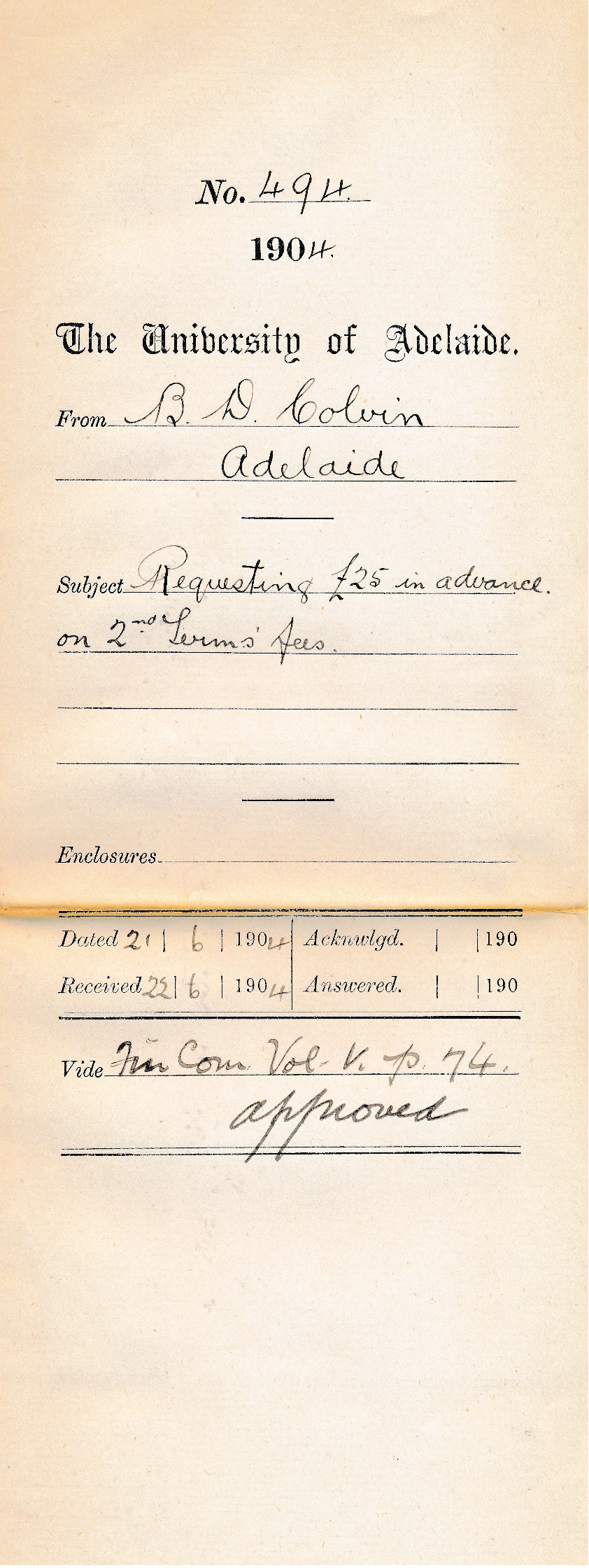 Requesting &pound;25 in advance on 2nd Term Fees