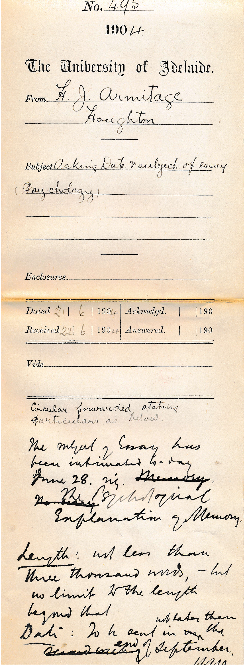 Asking Date &amp; Subject of Essay Psychology