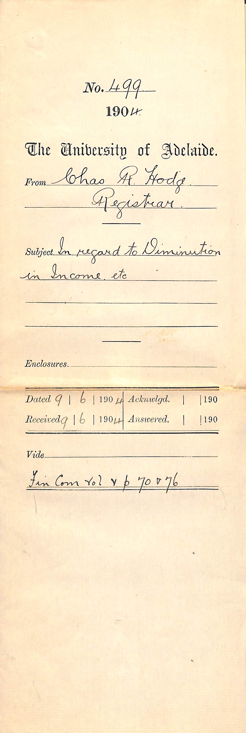 In regard to Diminution in Income