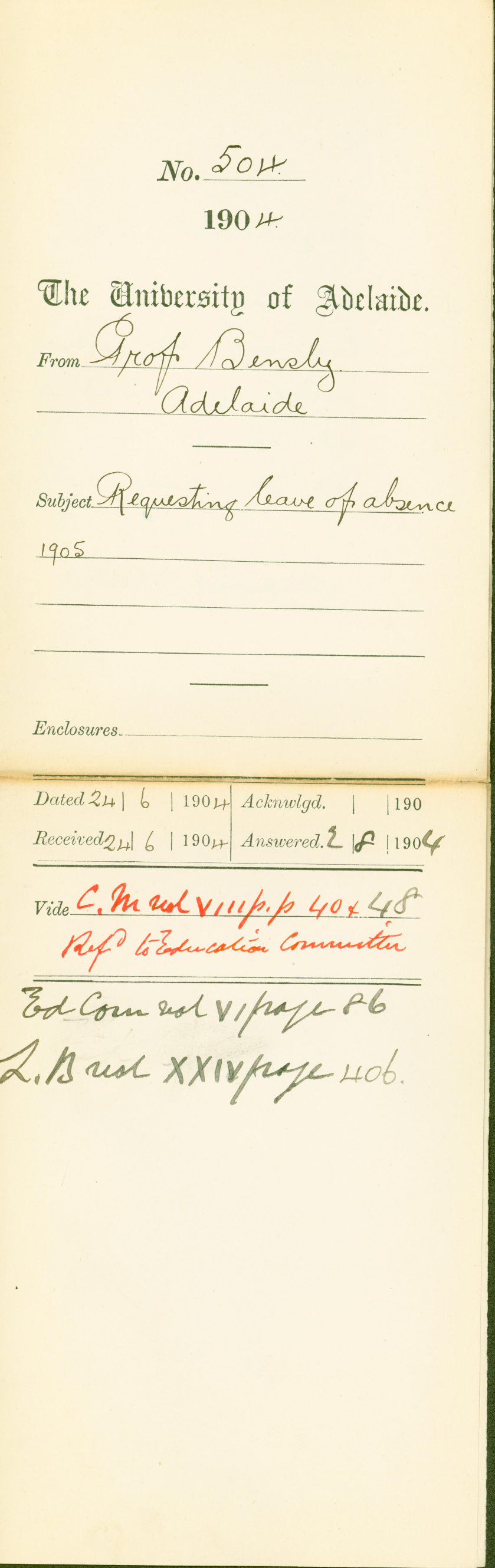 Requesting leave of absence 1905