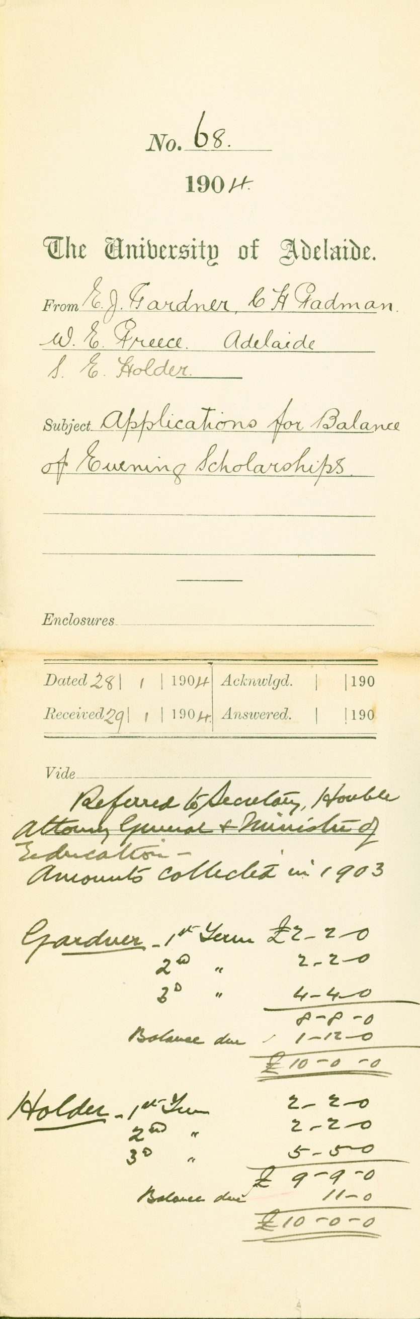 Applications for balance of Evening Scholarships