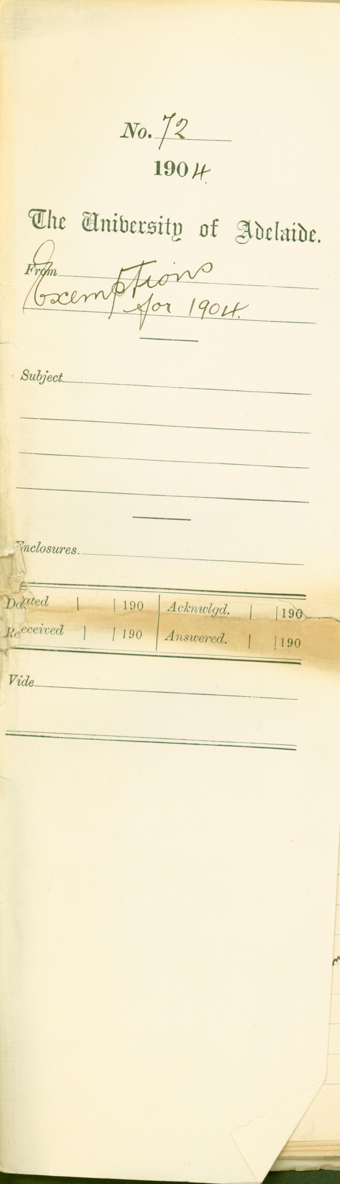 Exemption from lectures 1904