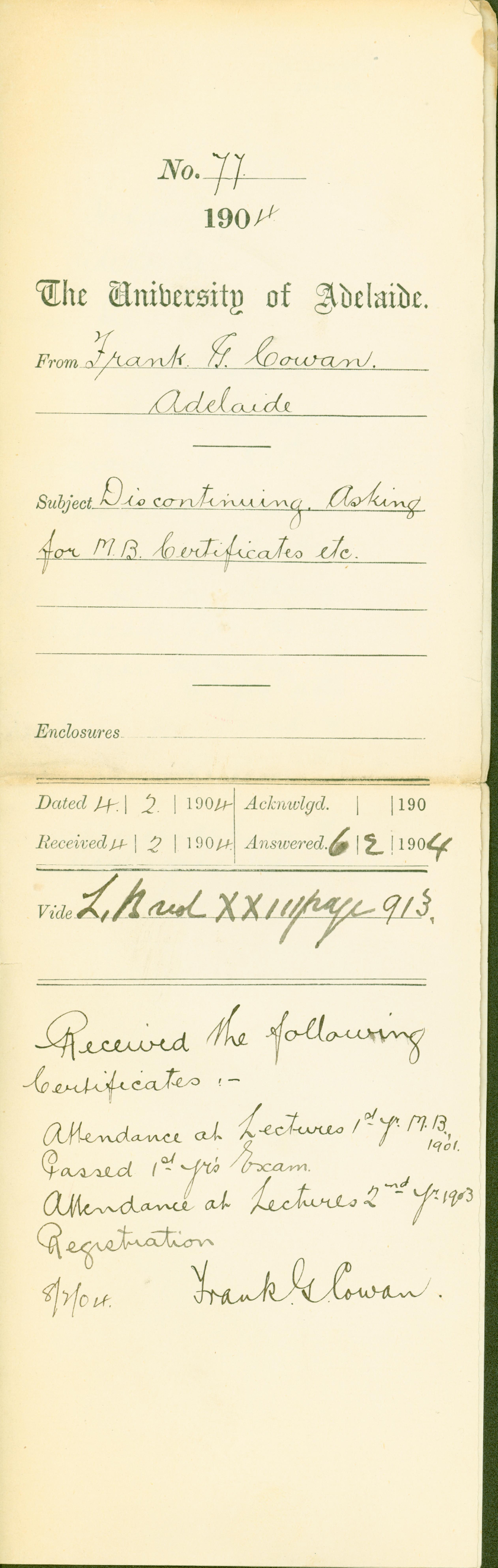 Discontinuing - Asking for MB Certificate etc