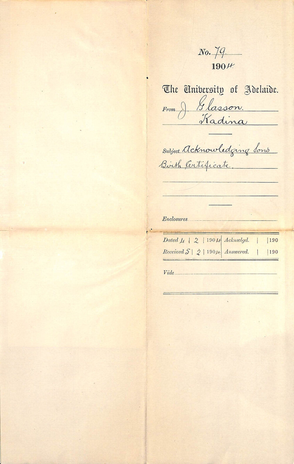 Acknowledging son's Birth Certificate