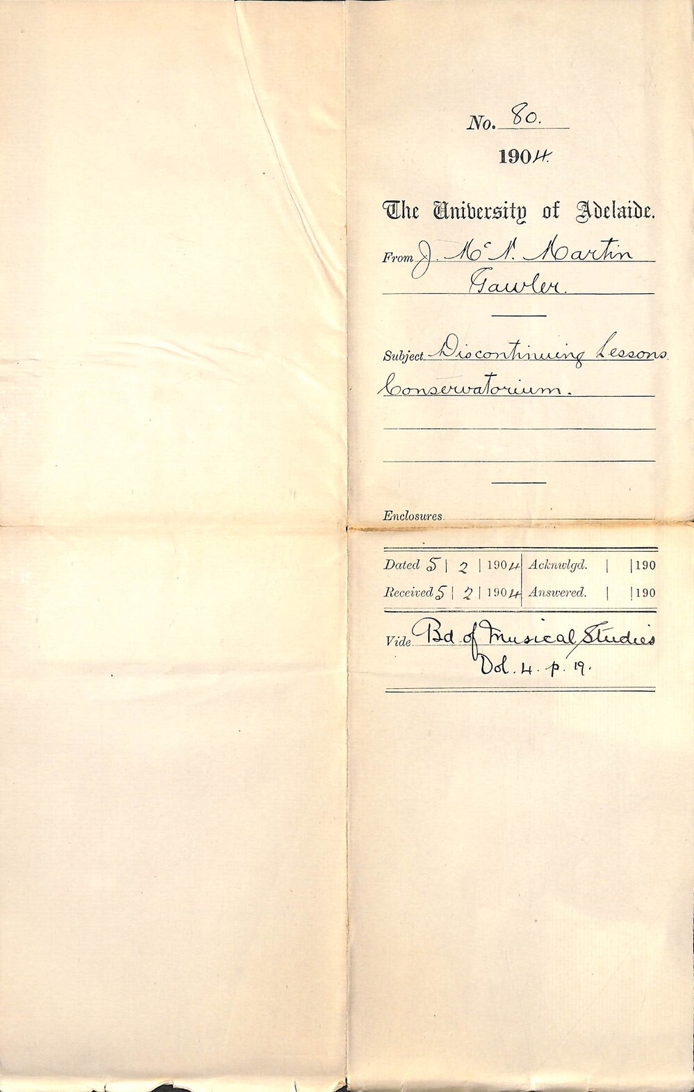 Discontinuing lessons  at the Conservatorium