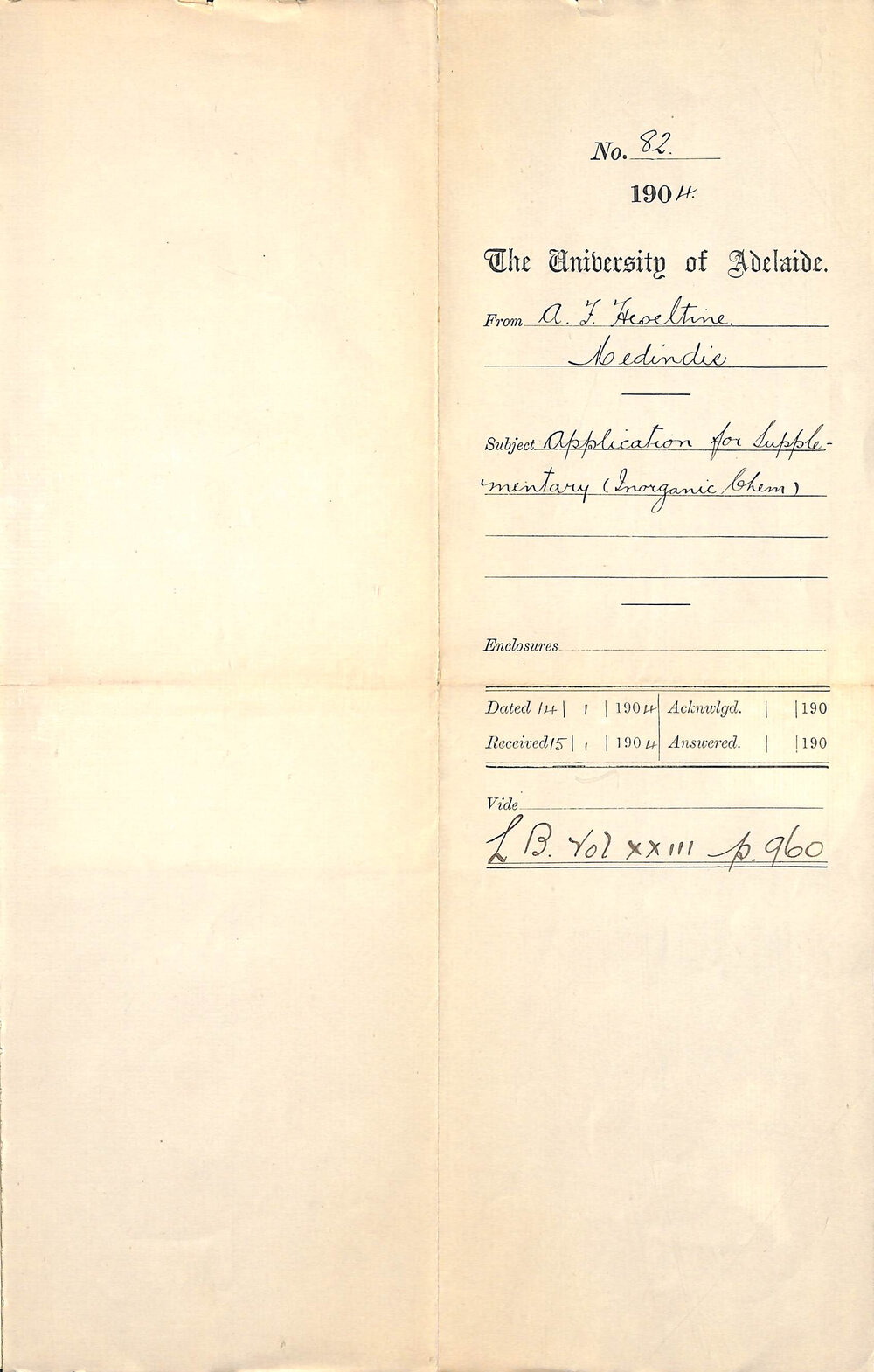 Application for Supplementary [inorganic Chemistry]