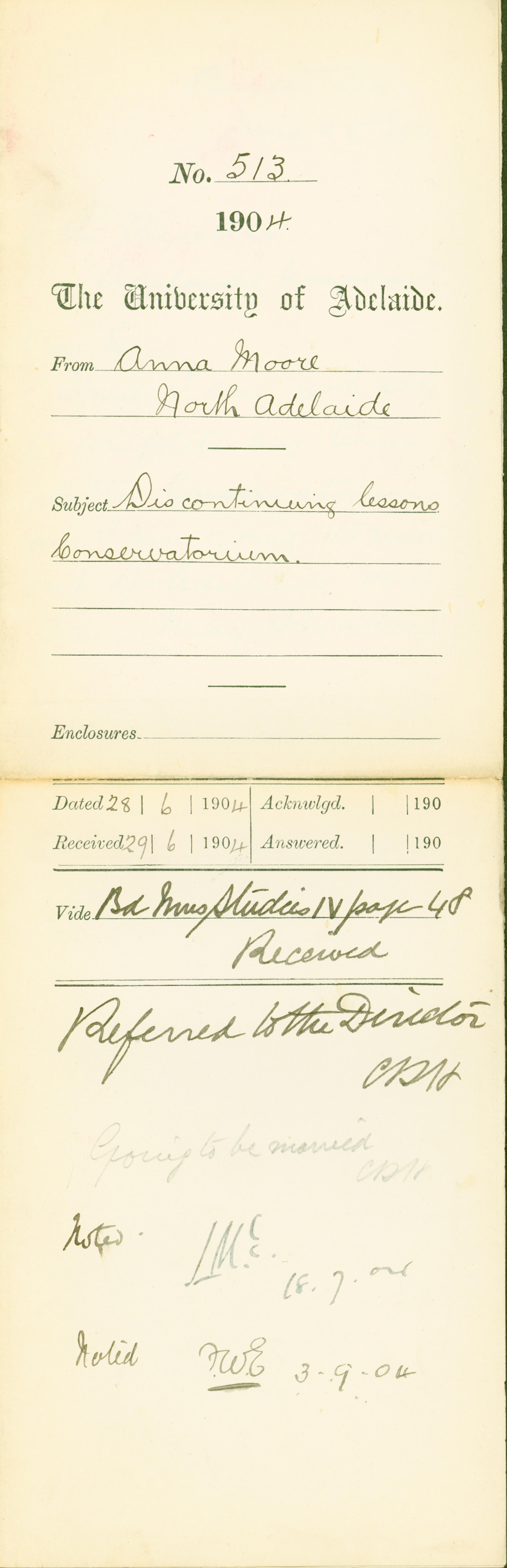 Discontinuing lessons Conservatorium - Moore