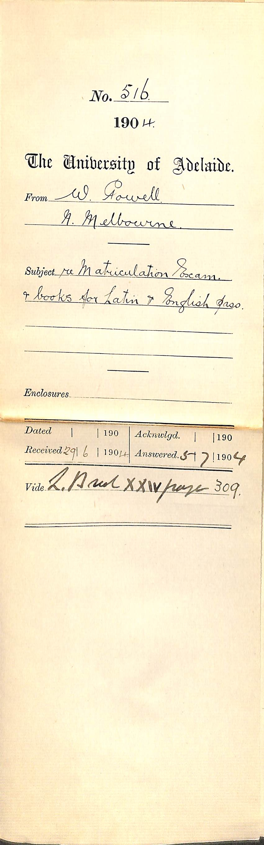 Re Matriculation Exam and books for Latin and English pass