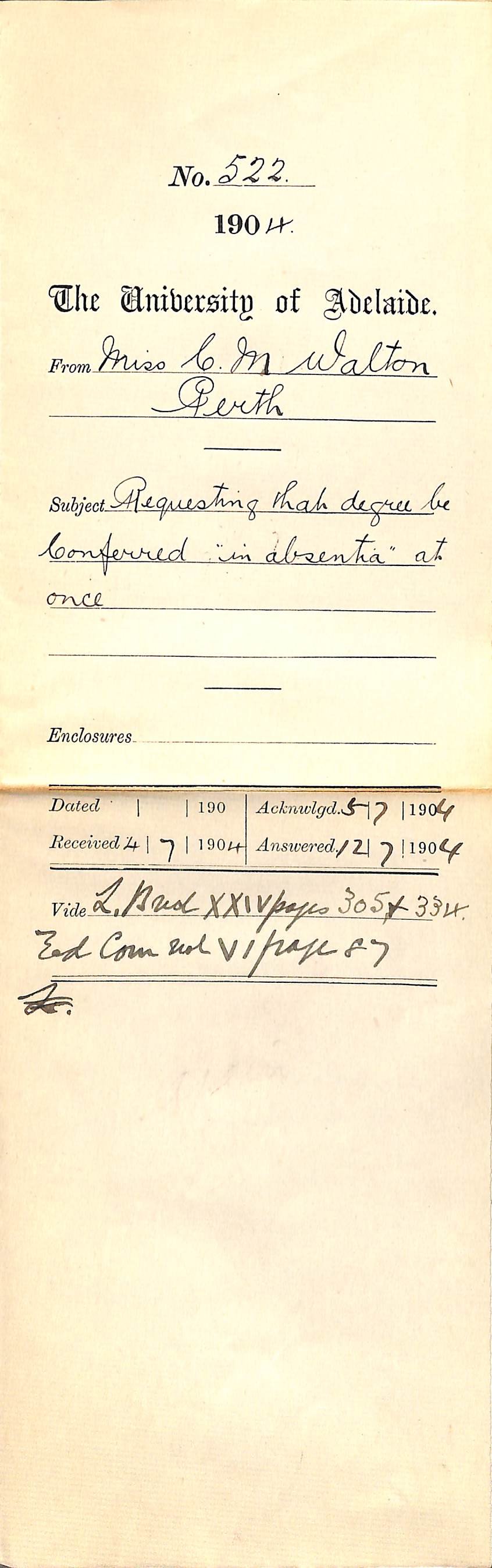 Requesting that Degree be Conferred in absentia at once