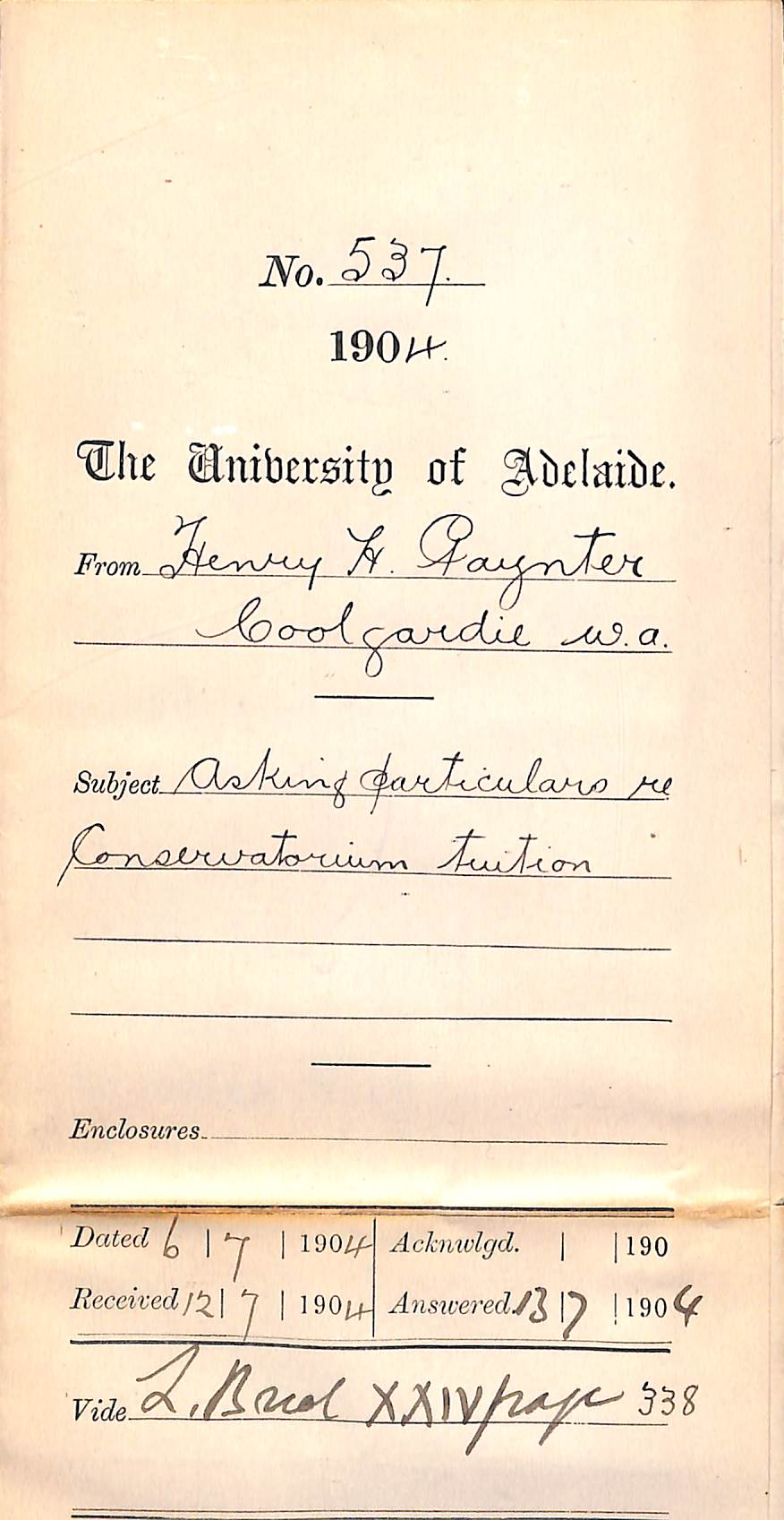 Asking particulars re Conservatorium tuition