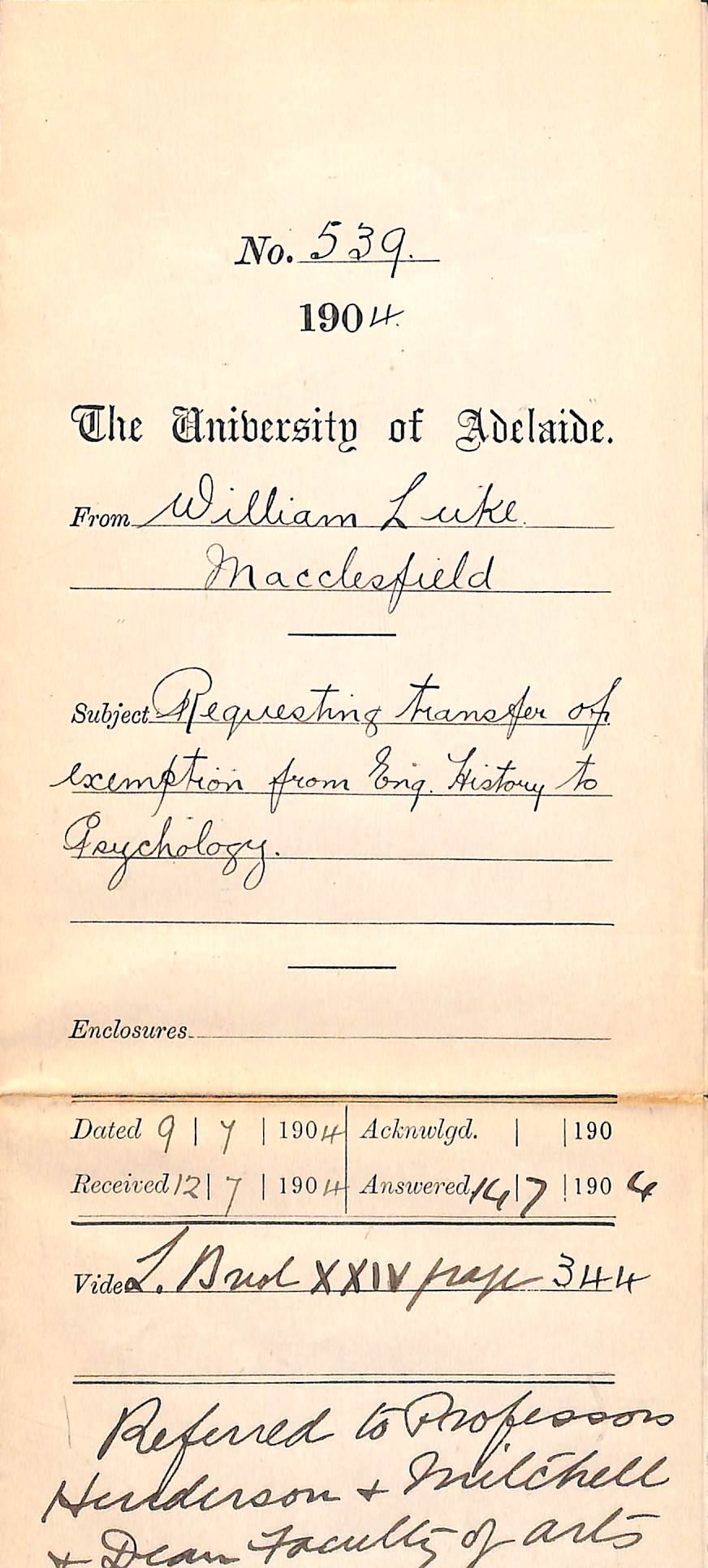 Requesting transfer of Exemption from English History to Psychology