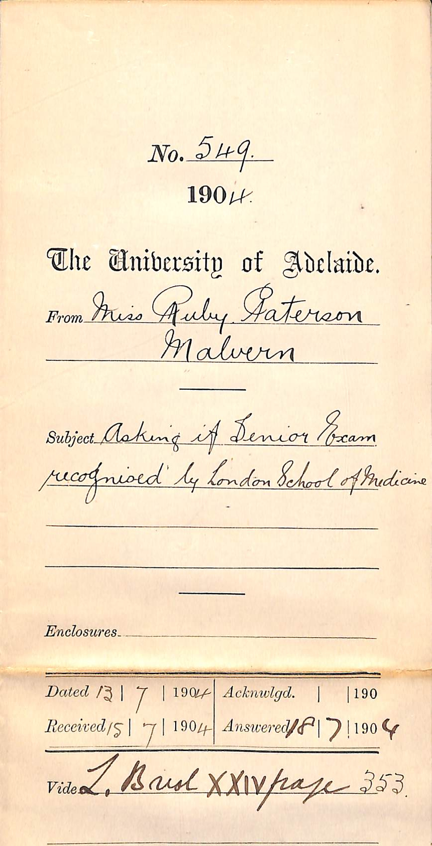 Asking if Senior Exam recognised by London School of Medicine