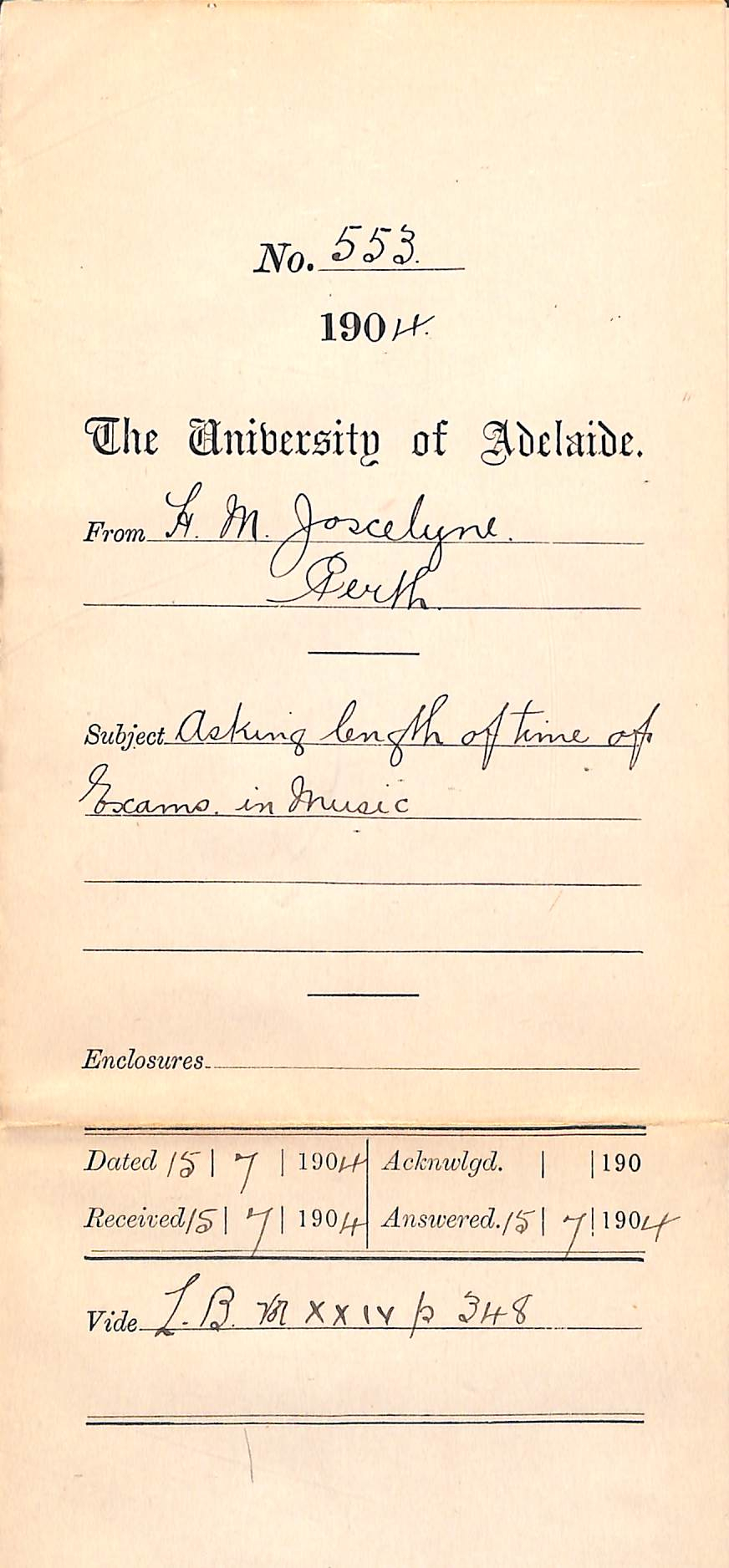 Asking length of time of Exams in Music