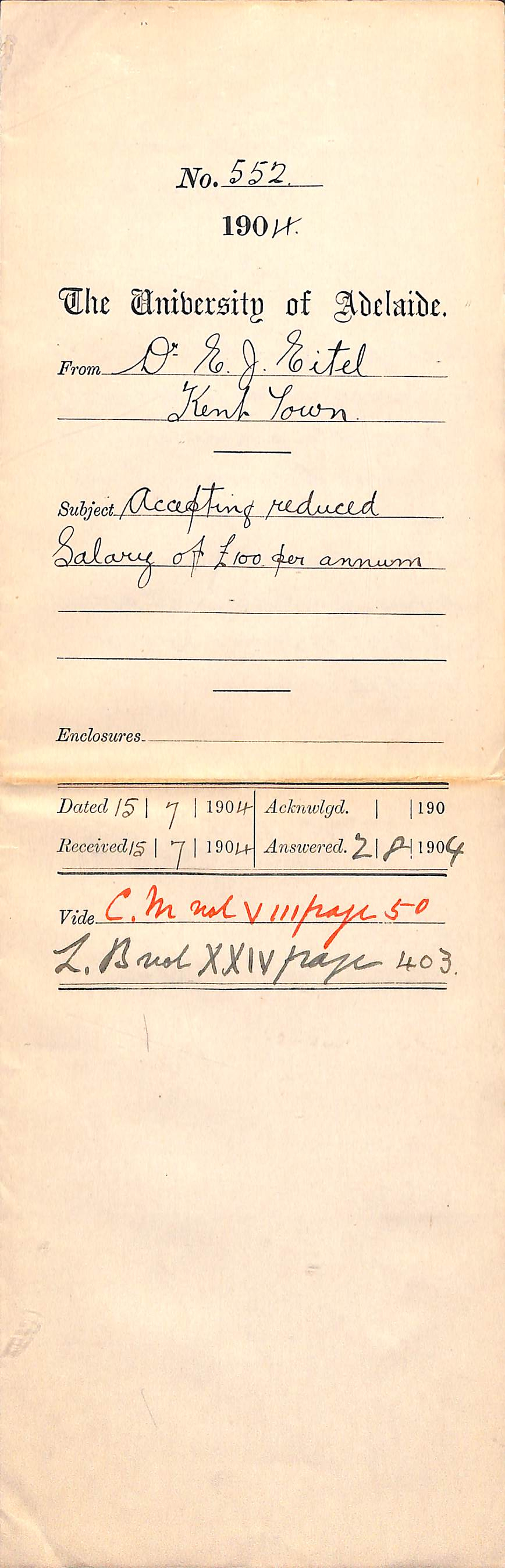 Accepting reduced Salary of 100 pounds per annum