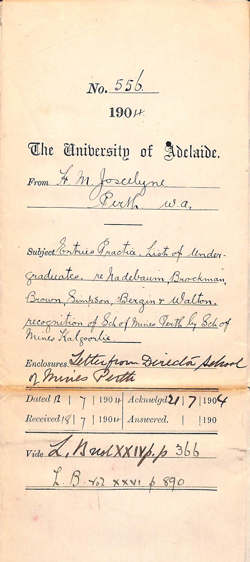 Entries Practice - List of Undergraduates - Re Nadebaum Brockman Brown Simpson Bergin and Walto