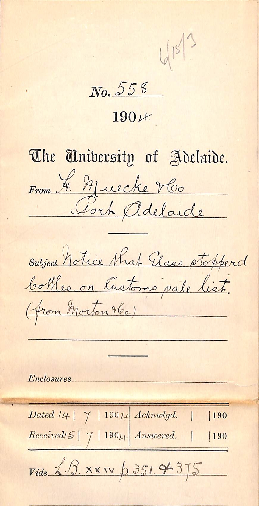 Notice that Glass Stoppered Bottles on Customs sale list  From Morton and Company