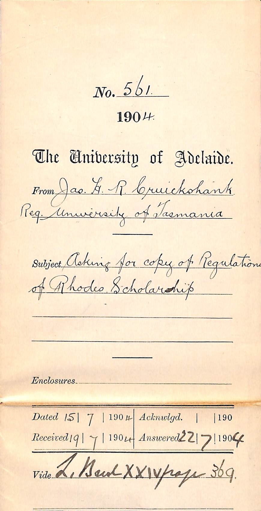 Asking for copy of Regulations of Rhodes Scholarship