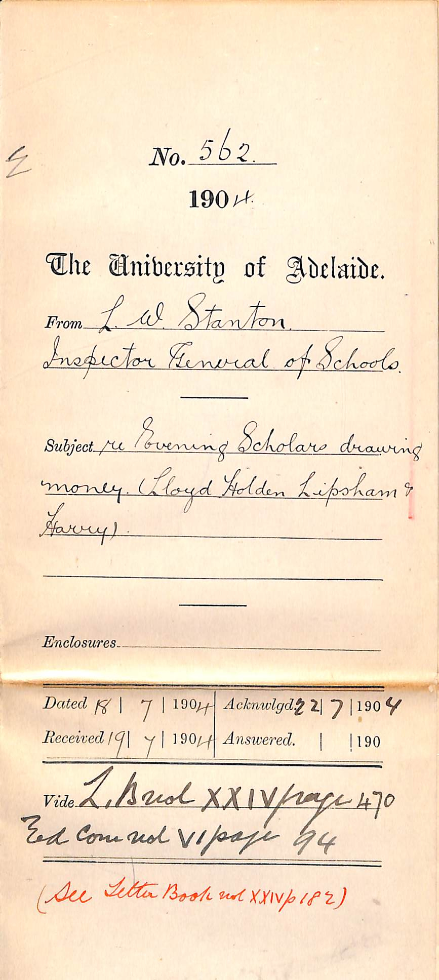 Re Evening Scholars drawing money Lloyd Holden Lipsham and Harry