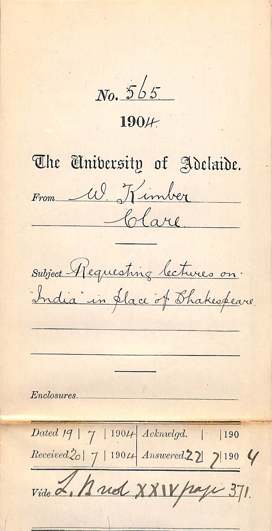 Requesting Lectures on India in place of Shakespeare