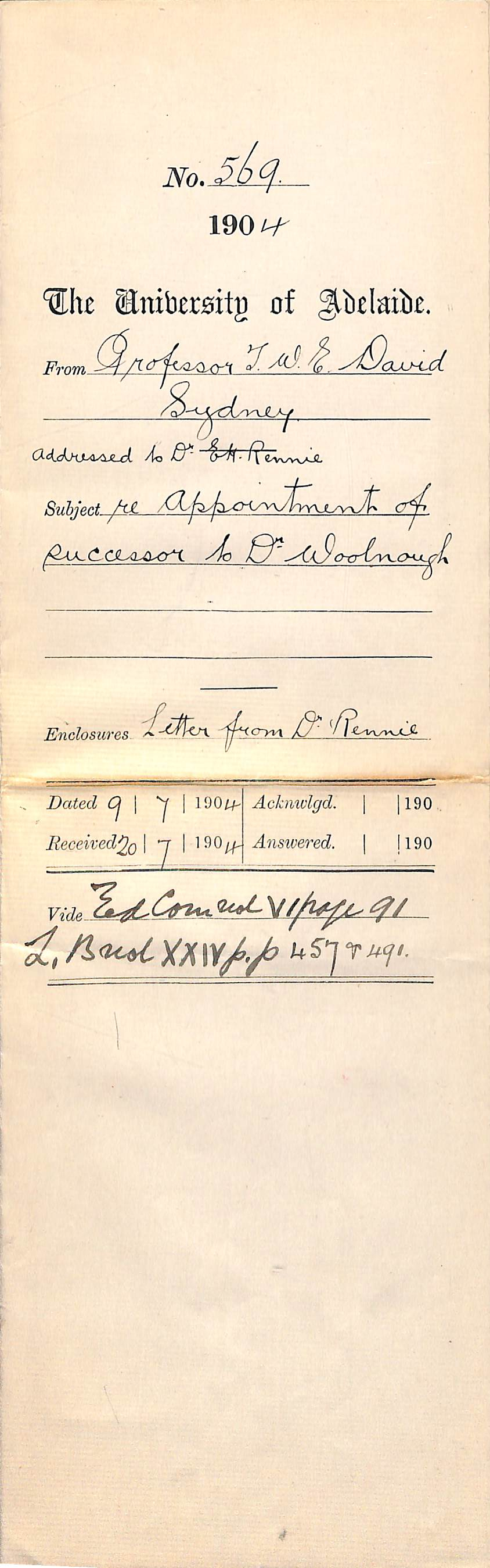 Re Appointment of Successor to Dr Woolnough