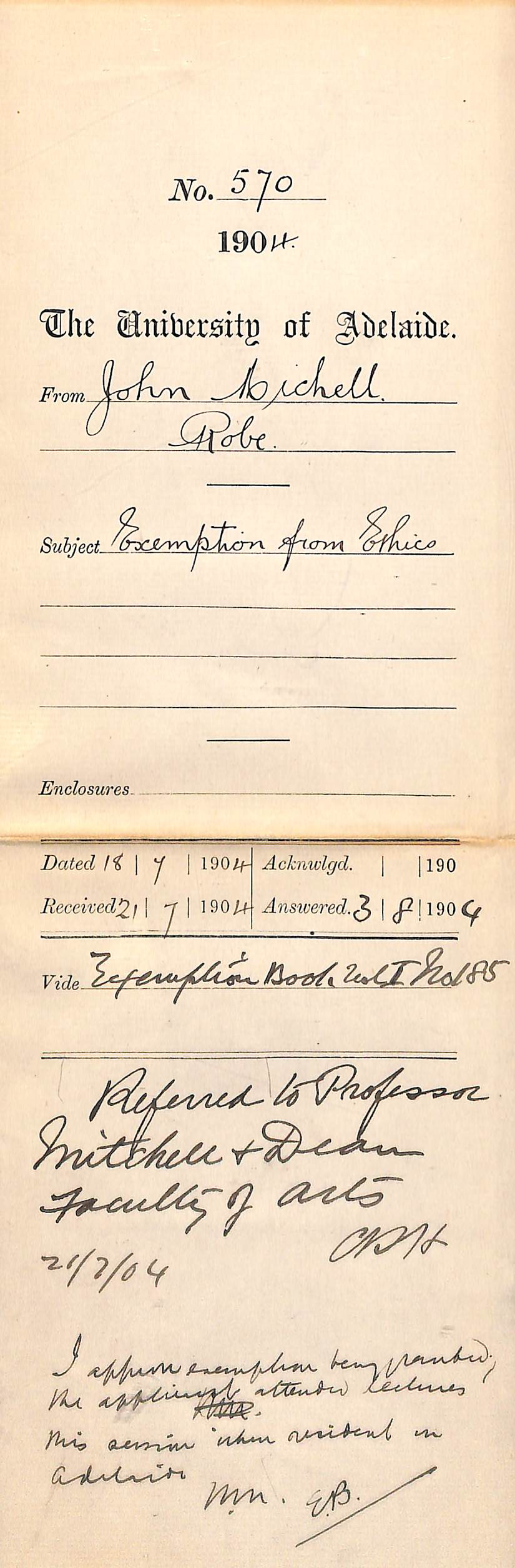 Exemption from Ethics