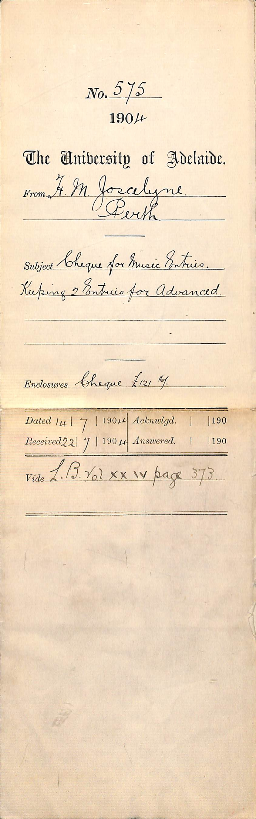Cheque for Music Entries Keeping 2 Entries for Advanced