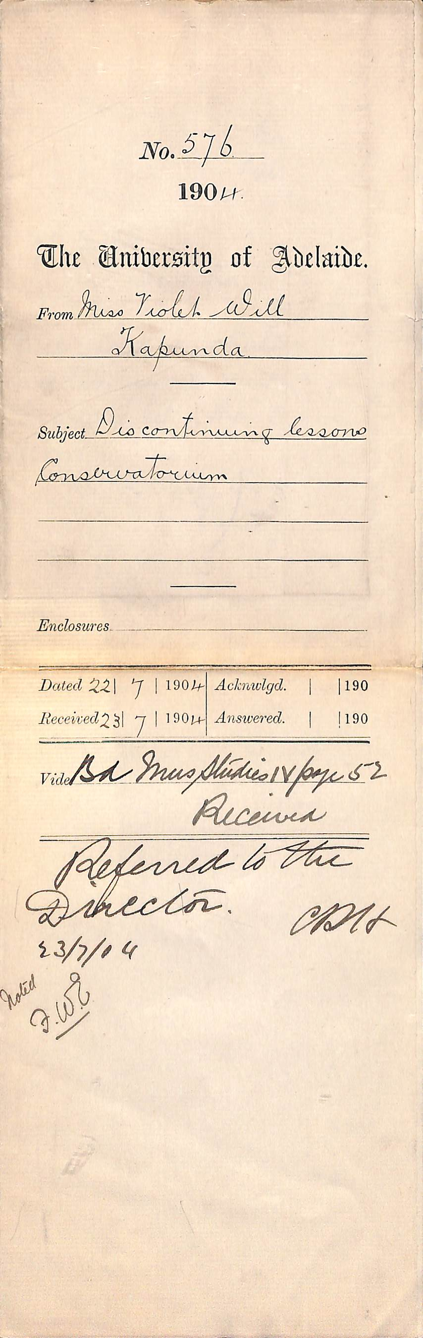 Discontinuing lessons Conservatorium - Will