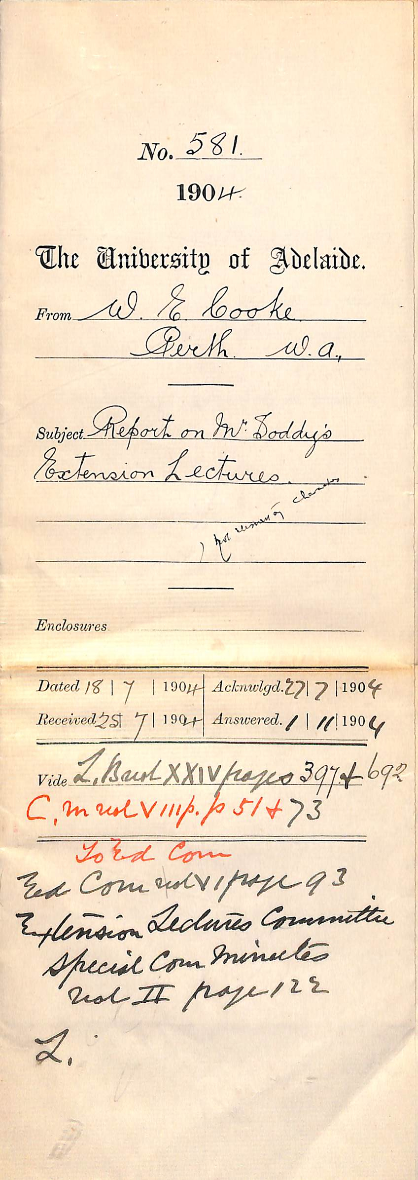 Report on Mr Soddys Extension Lectures