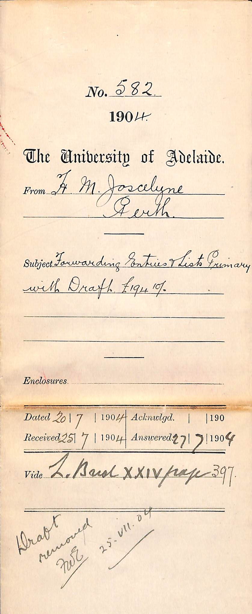 Forwarding Entries and Lists Primary with Draft 194 pounds 10-0