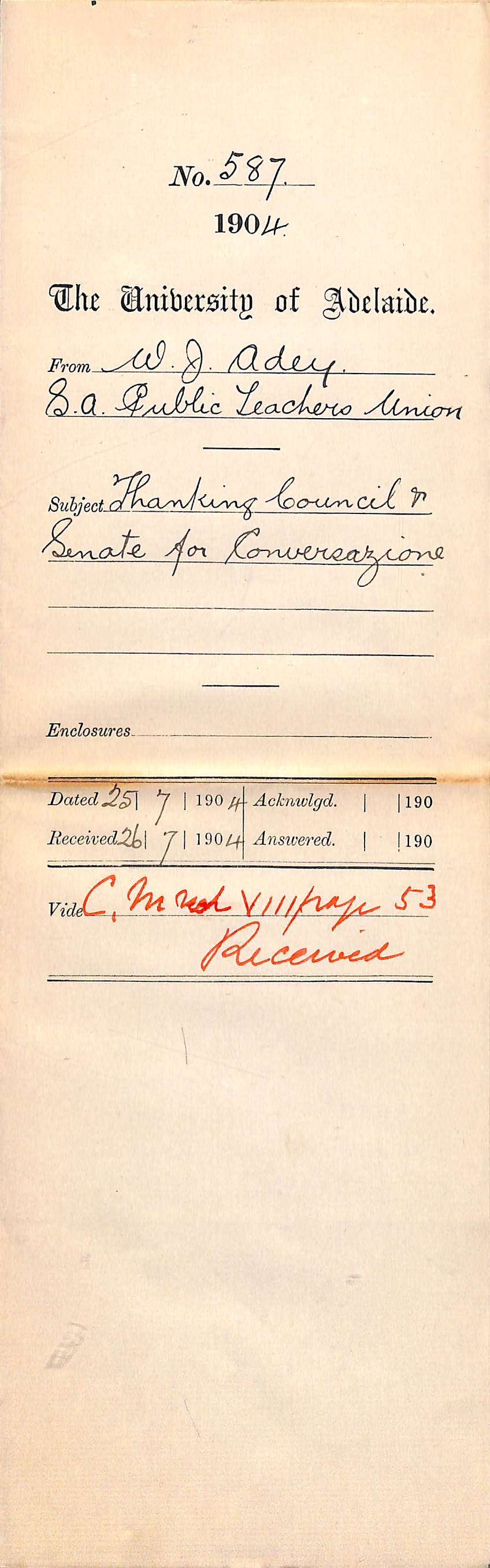 Thanking Council and Senate for Conversazione