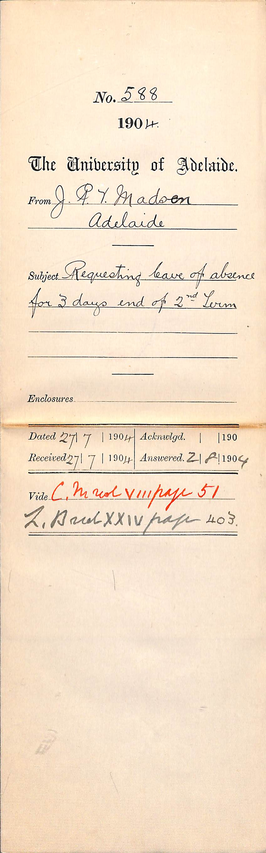 Requesting leave of absence for 3 days end of 2nd Term