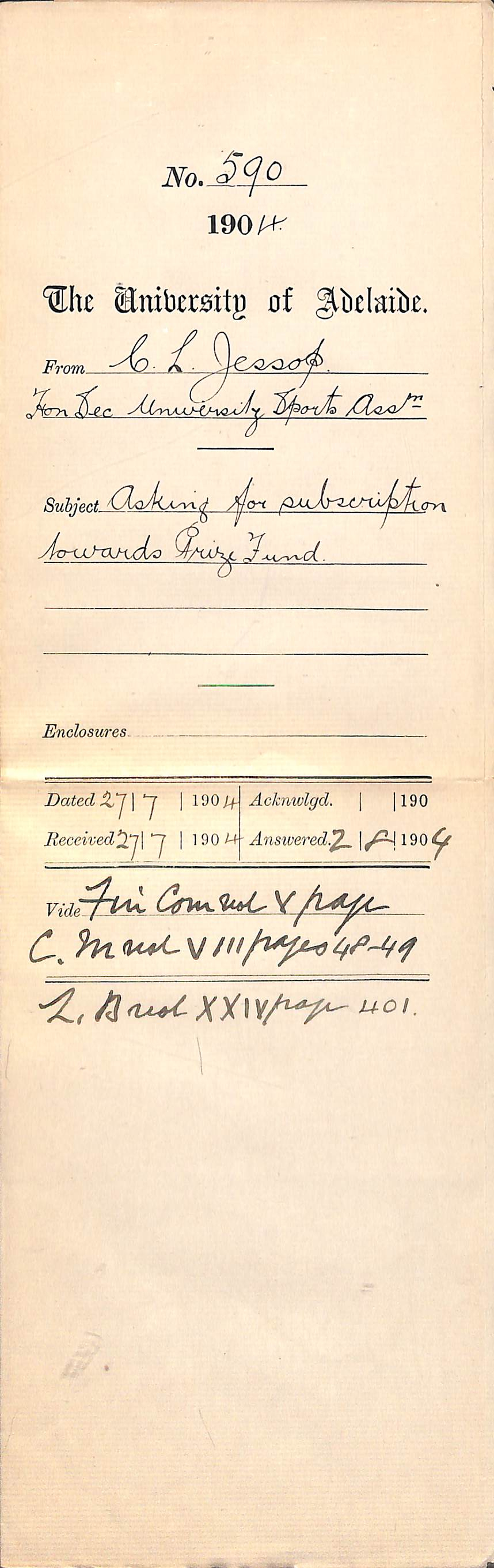 Asking for subscription towards Prize Fund