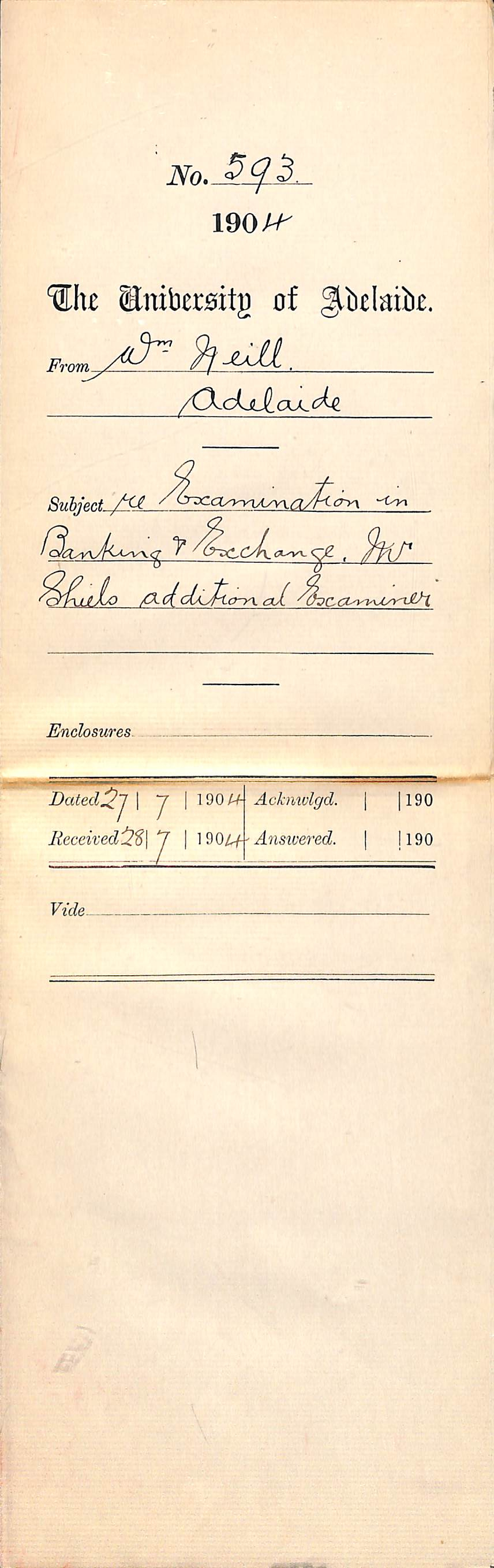 Re Examination in Banking and Exchange Mr Shiels additional Examiner