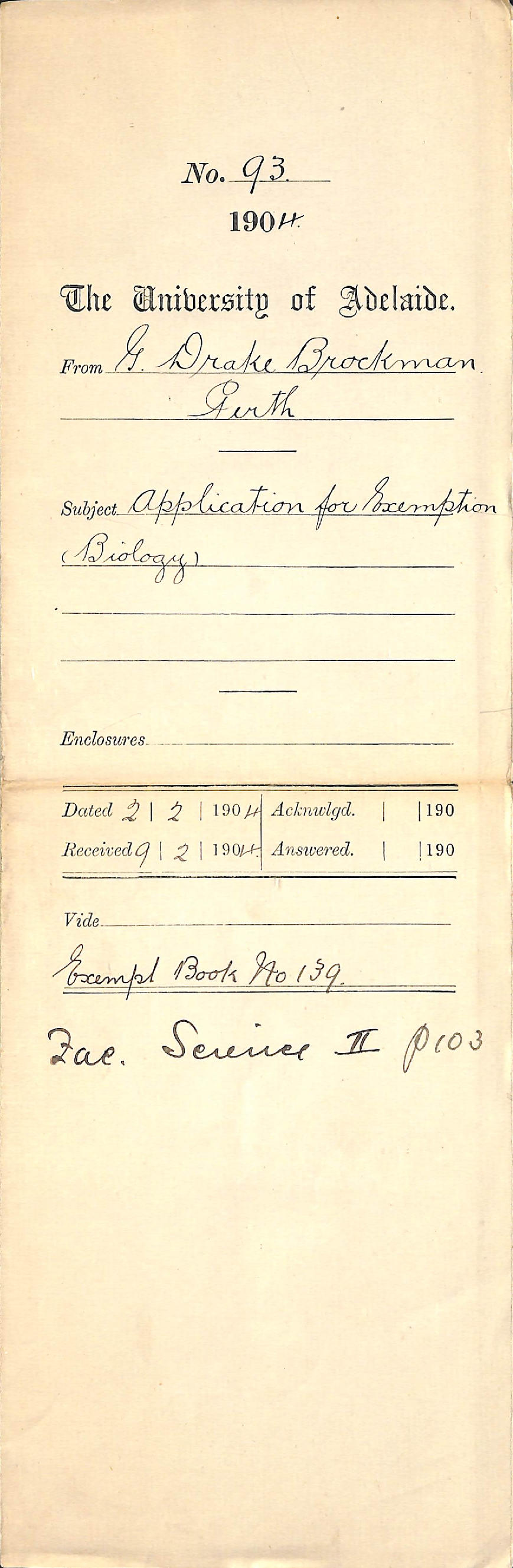 Application for exemption - Biology