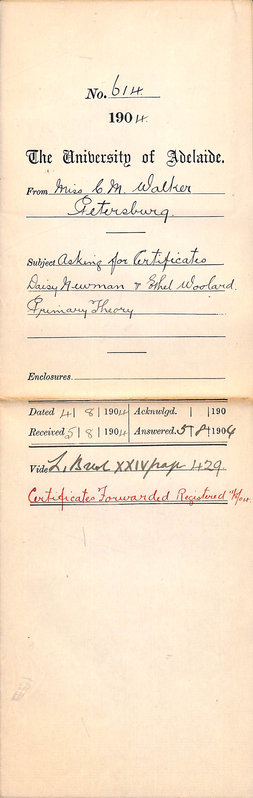 Asking for Certificates Daisy Newman and Ethel Woolard Primary Theory