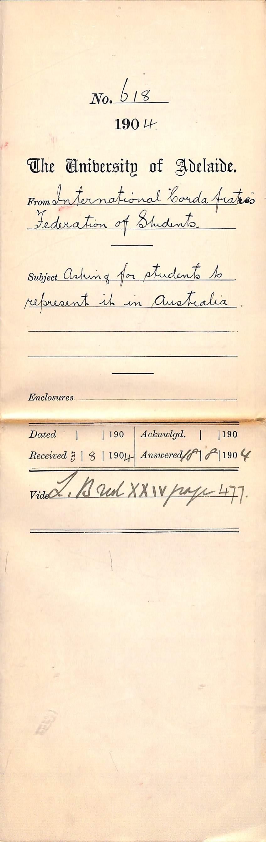 Asking for students to represent it in Australia