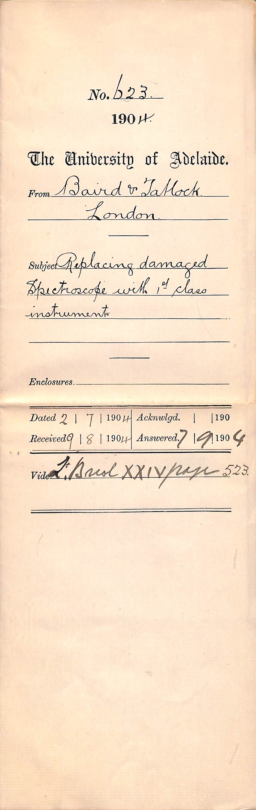 Replacing damaged Spectroscope with 1st class instrument