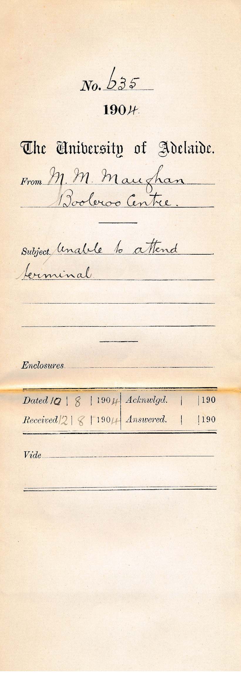 Unable to attend Terminal