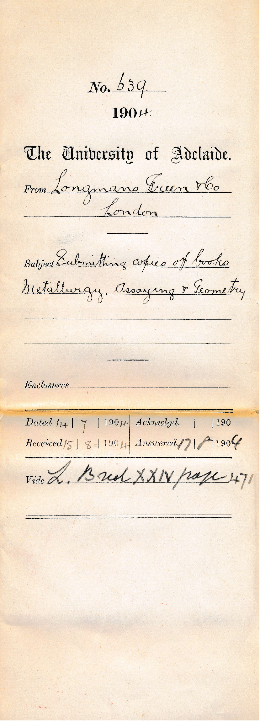 Submitting copies of books Metallurgy Assaying and Geometry