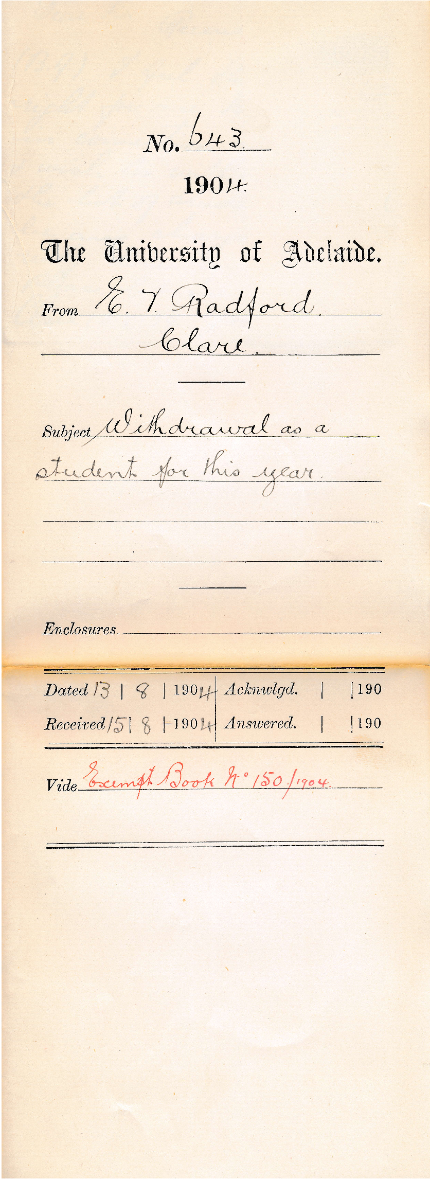 Withdrawal as a student for this year