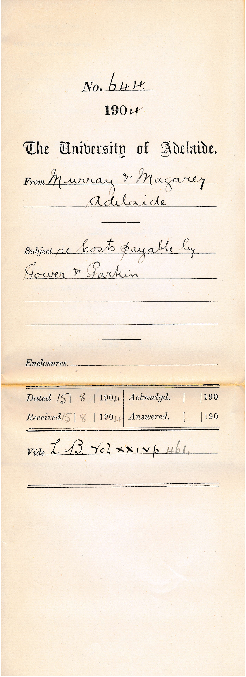 Re Costs payable by Gower &amp; Parkin